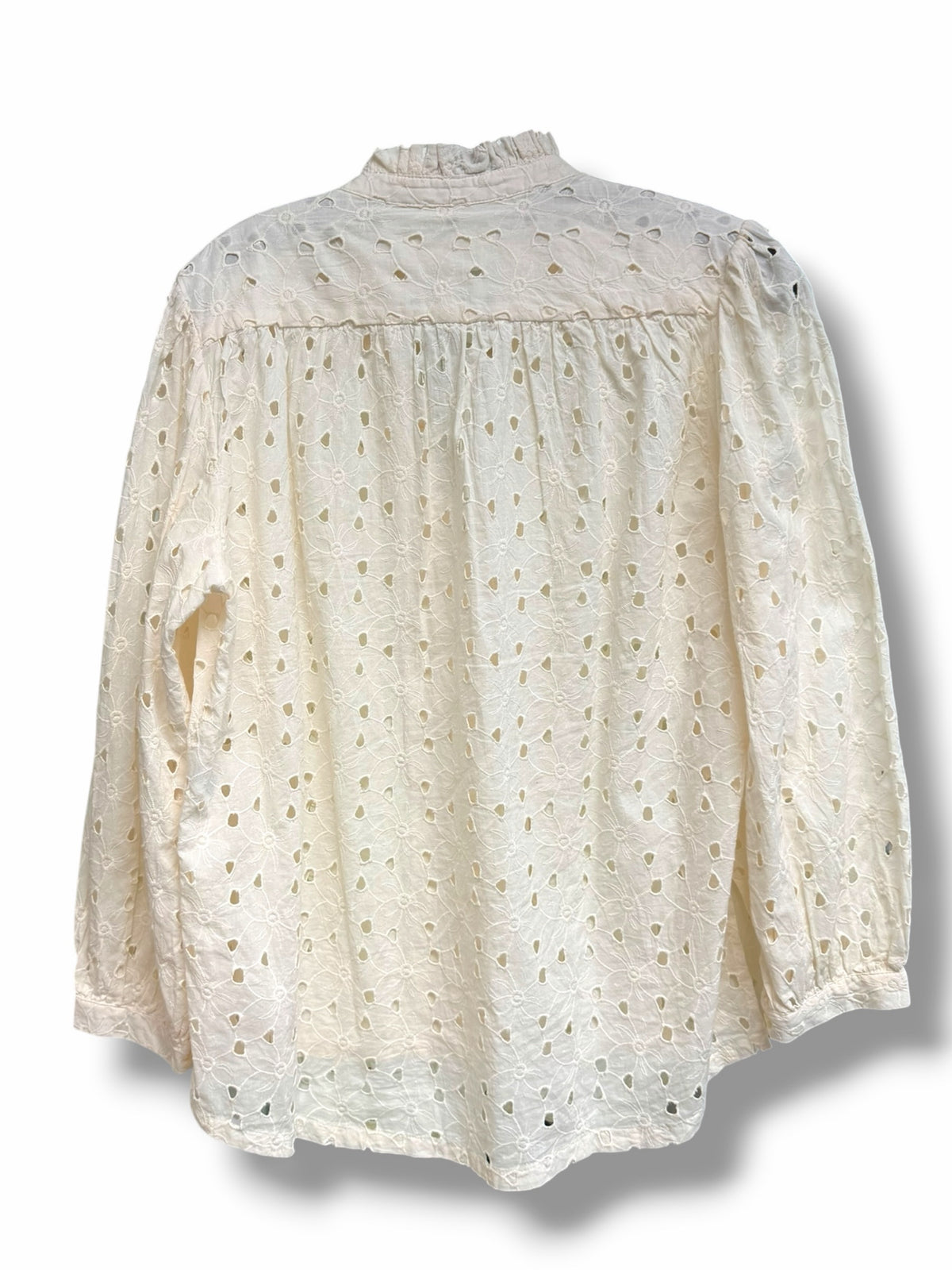 TROVATA BIRDS OF PARADISE QUINCY EYELET RUFFLE COLLAR  BUTTON UP SIZE SMALL
