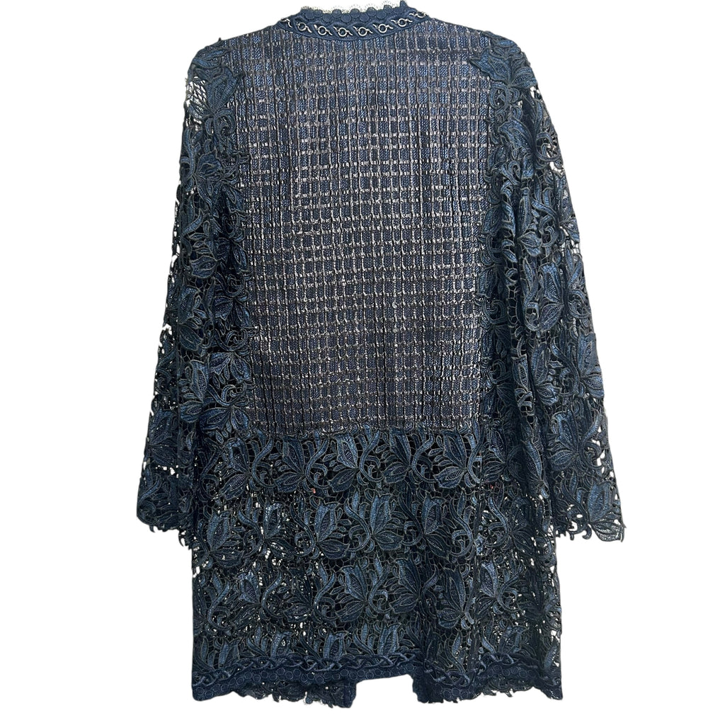 NWT ELLIE TAHARI JAYA CHAIN DETAIL METALLIC LACE TOPPER JACKET SIZE MEDIUM