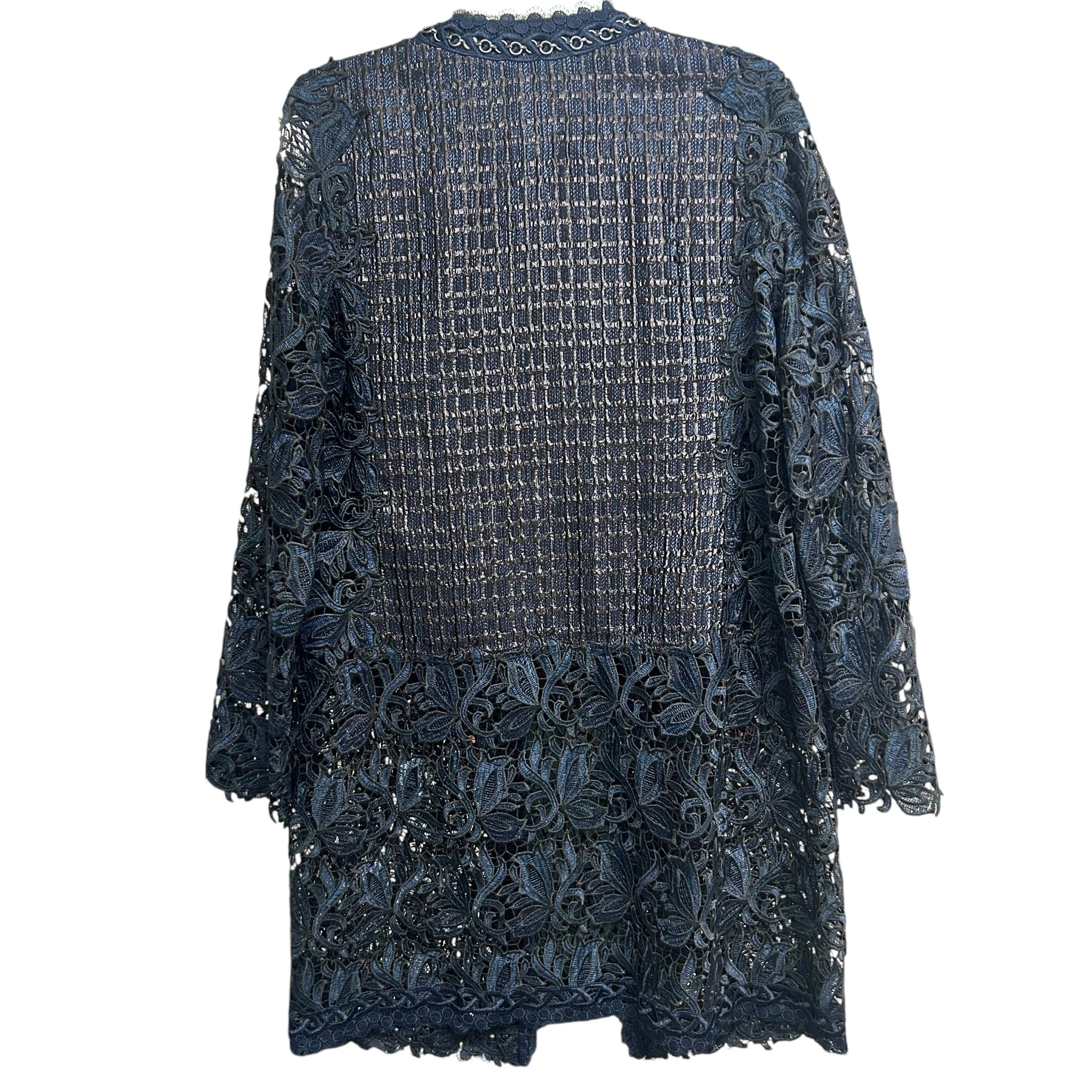 NWT ELLIE TAHARI JAYA CHAIN DETAIL METALLIC LACE TOPPER JACKET SIZE MEDIUM