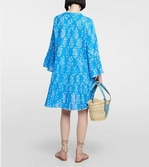 JULIET DUNN SAPPHIRE FLORAL BOHO SPLIT NECK TIERED MINI DRESS M/L