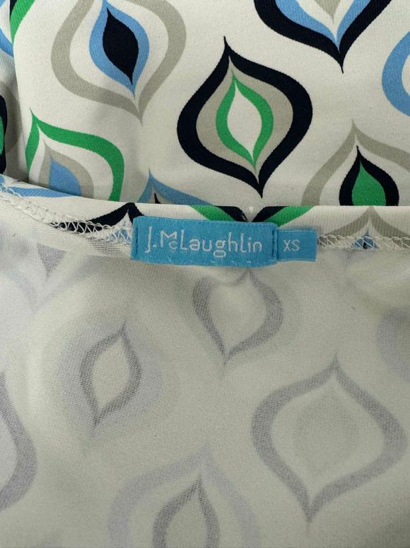 MCLAUGHLIN CATALINA CLOTH PRINT 3/4 SLEEVE WHITE/BLUE TOP SIZE XS