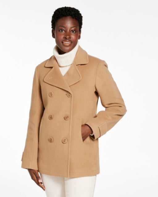 LL BEAN  NEW LAMBS WOOL DOUBLE BREASTED PEA COAT TAN SIZE 12