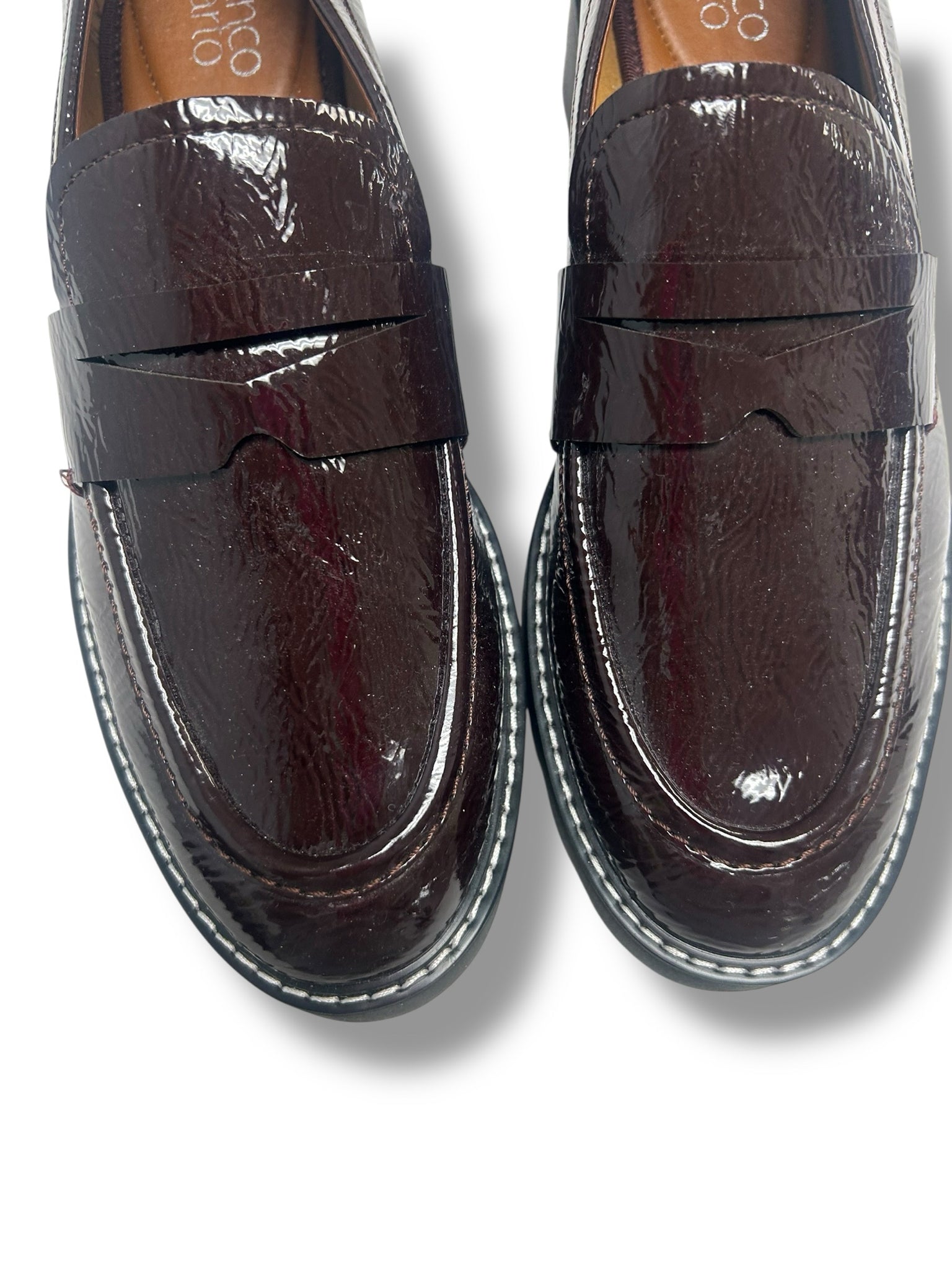 FRANCO SARTO BALIN PATENT LUG SOLE BURGUNDY PLATFORM LOAFERS SIZE 10