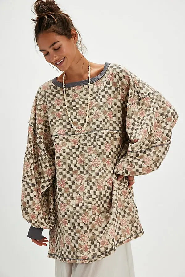 FREE PEOPLE CREAM COASTAL CREW TERRY PULLOVER SIZE SMALL