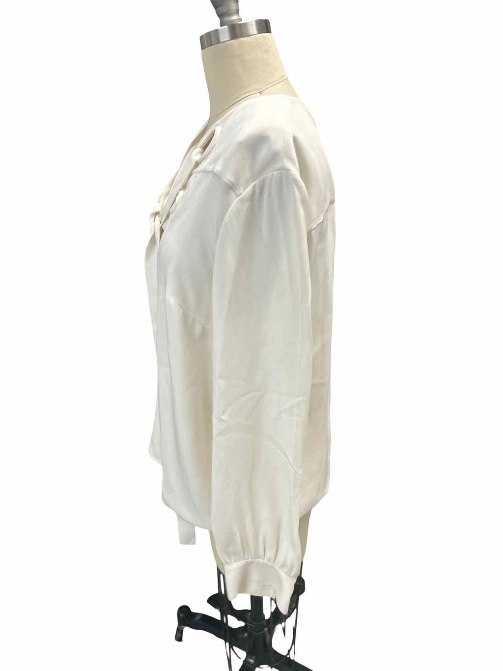 DEREK LAM SARA SILK IVORY LACE UP BLOUSE SIZE: L