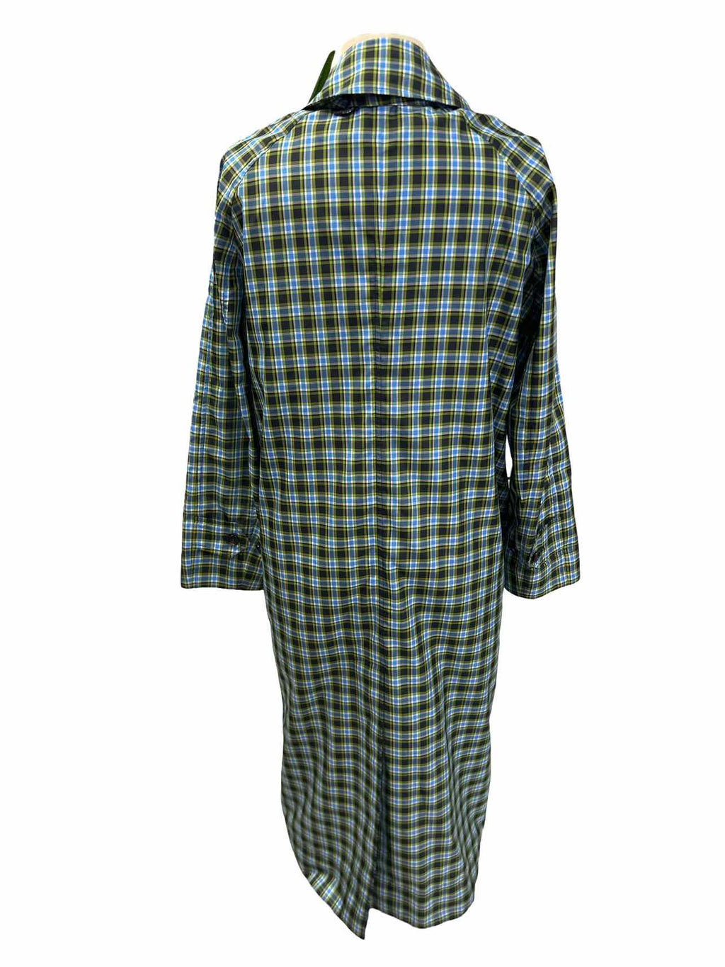BURBERRY BLUE CHECK PLAID UNLINED WINDBREAKER JACKET MID LENGTH SIZE 2