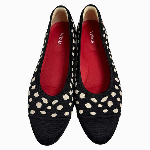 VIVAIA ALMOND TOE POLKA DOT TIANA BLACK/WHITE FLAT (NO BOW) SIZE 38.5