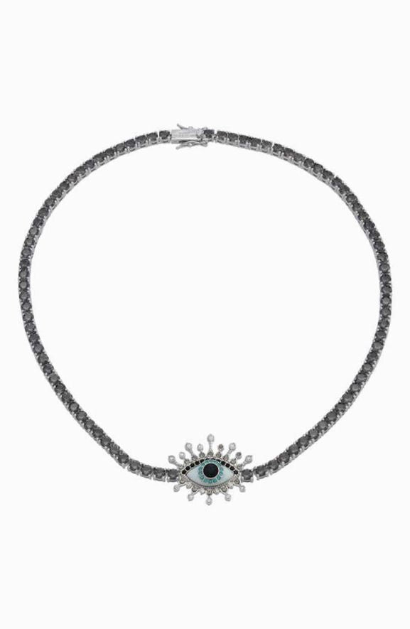 KURT GEIGER  EVIL EYE TENNIS NECKLACE BLACK DIAMOND