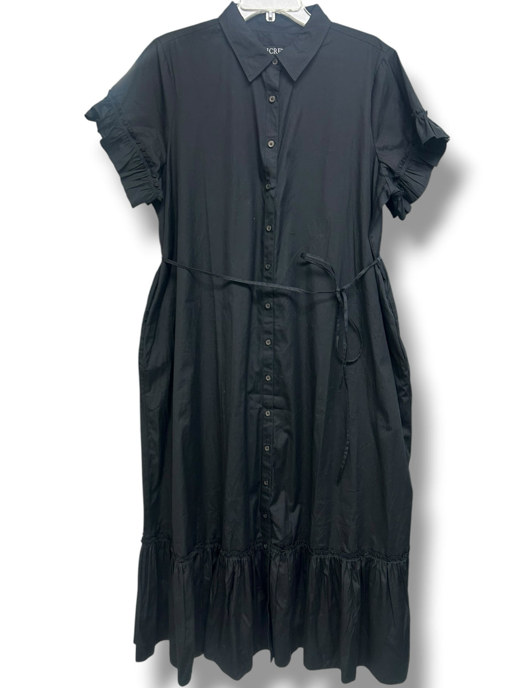 JCREW AMELIA BLACK COTTON POPLIN RUFFLE MAXI BUTTON FRONT MAXI DRESS SIZE XXL