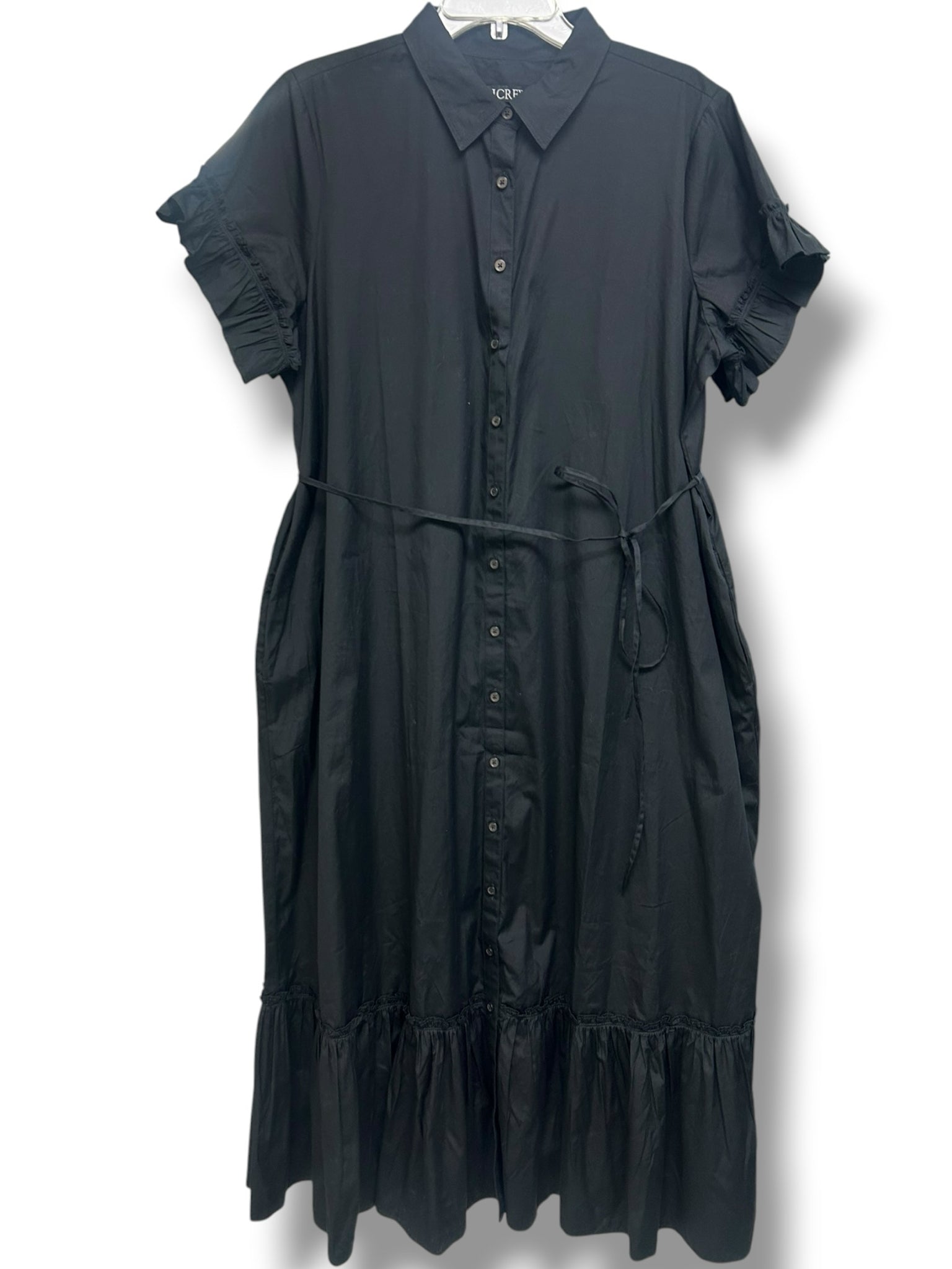 JCREW AMELIA BLACK COTTON POPLIN RUFFLE MAXI BUTTON FRONT MAXI DRESS SIZE XXL