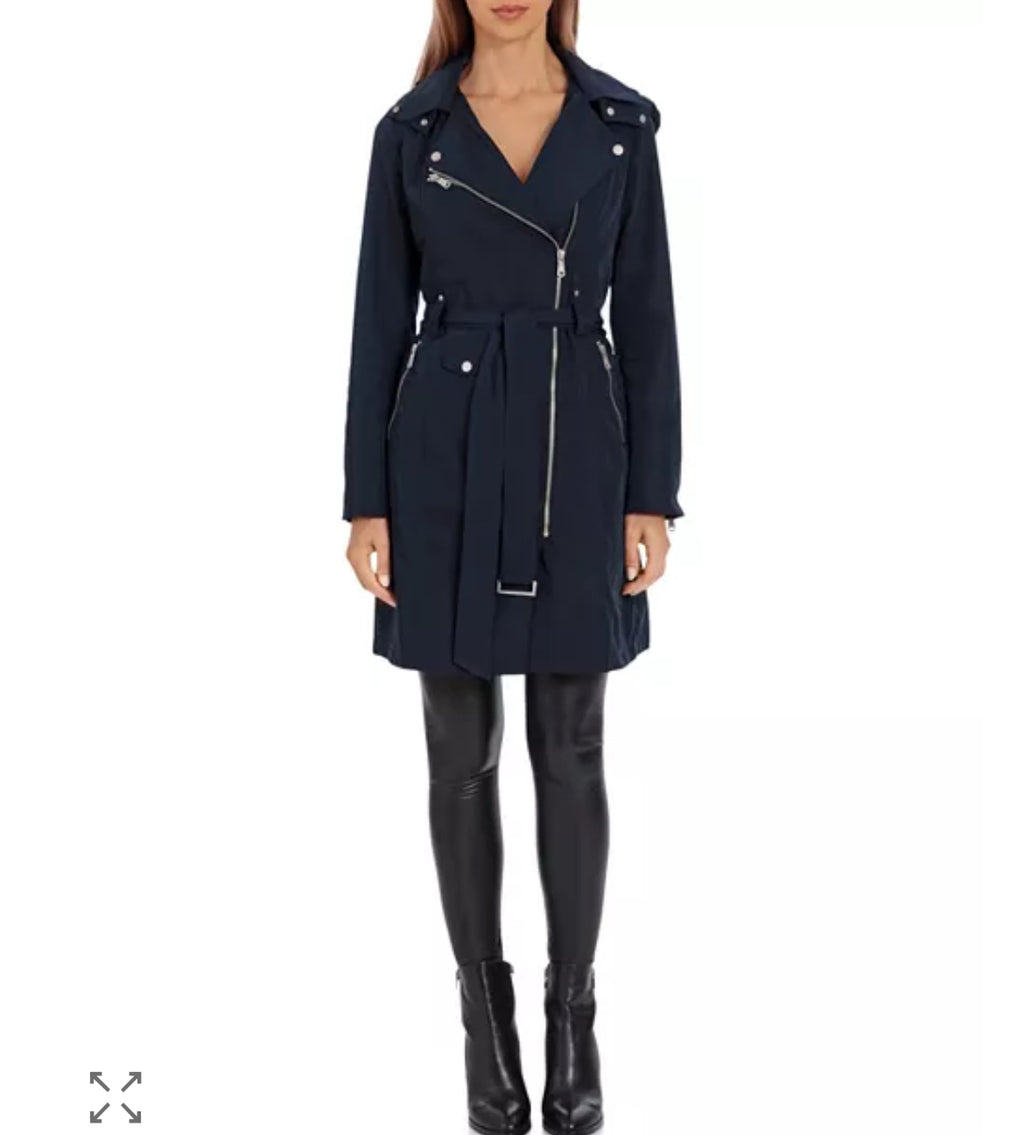 NEW AVEC LES FILLES NAVY  BELTED TRENCH COAT SIZE LARGE