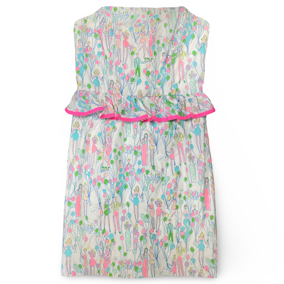 LILLY PULITZER RARE! POP LOWE BALLOONS STRAPLESS PEPLUM DRESS SIZE 0