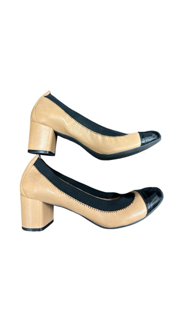 TORY BURCH TWO TONE COLORBLOCK CAP TOE LEATHER PUMP 8.5