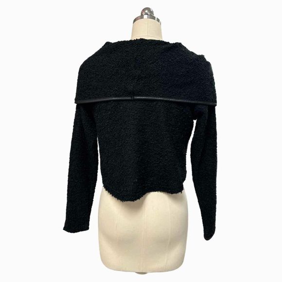 SYMPLI FRAME WEIGHT OFF THE SHOULDER BOUCLE CROP BLACK SWEATER SIZE 4