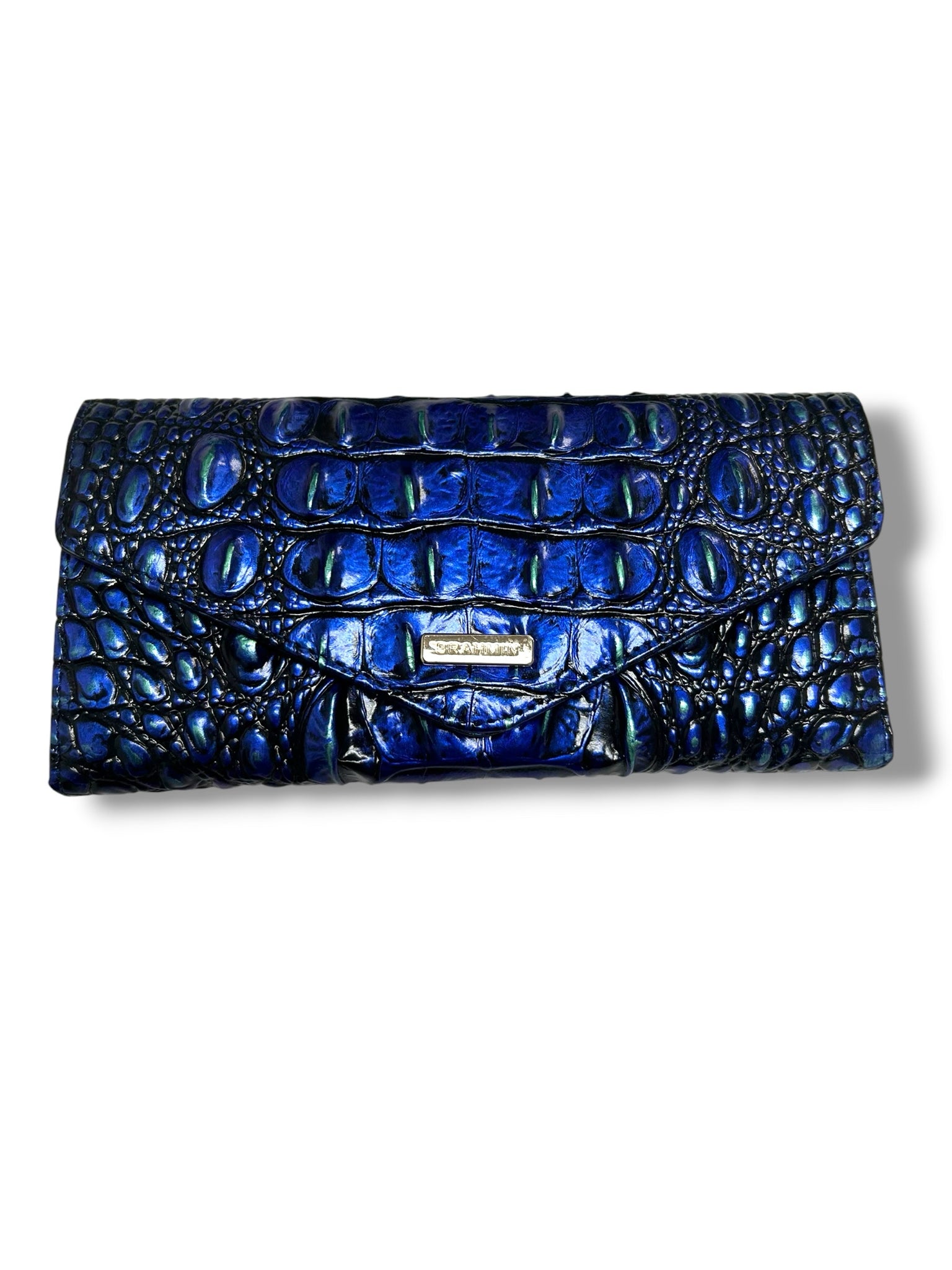 BRAHMIN MIRAGE MELBOURNE FLAP BLUE CROC EMBOSSED WALLET