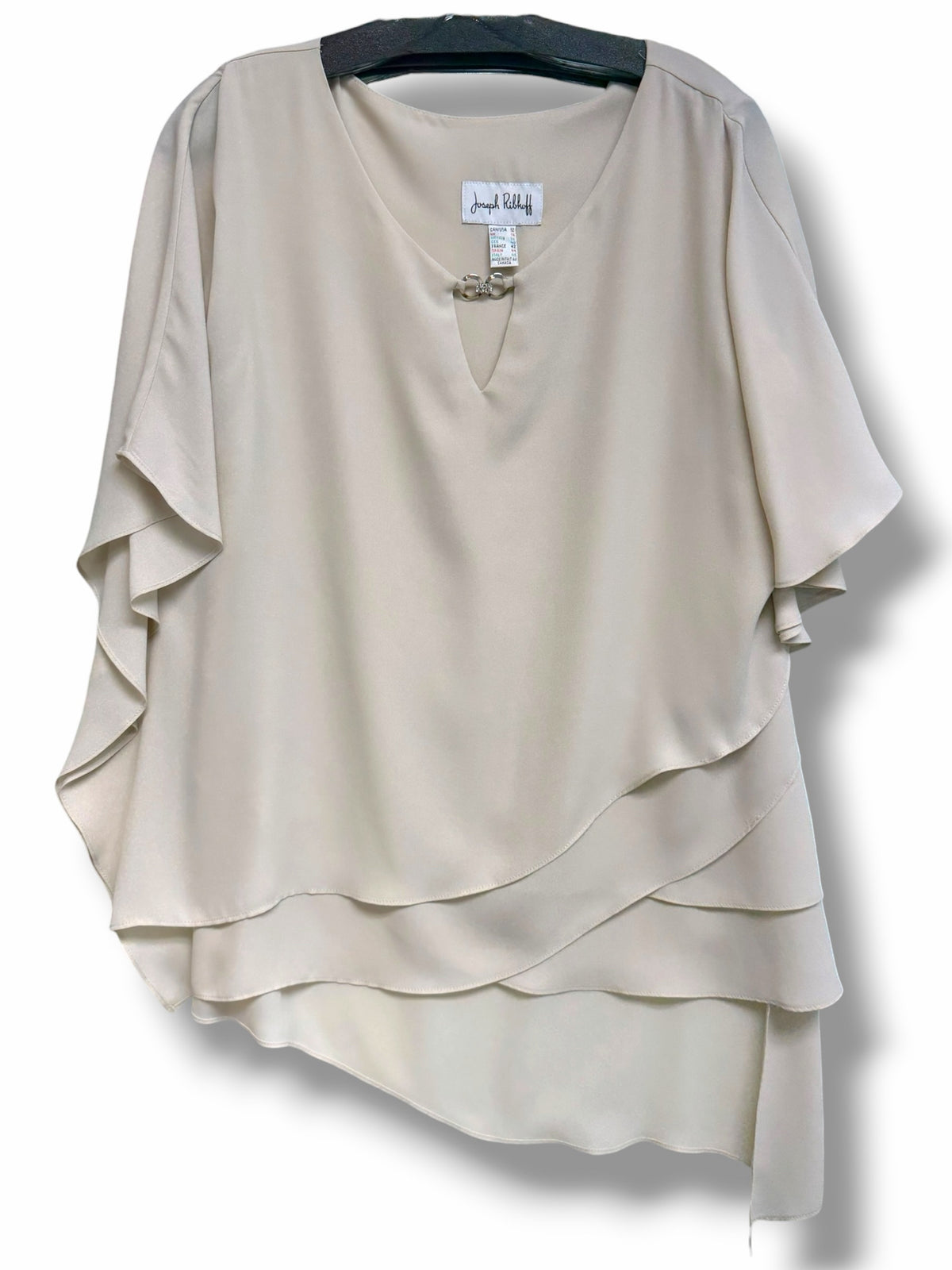 JOSEPH RIBKOFF CREAM CHIFFON JEWEL NECK LAYERED BLOUSE SIZE 12