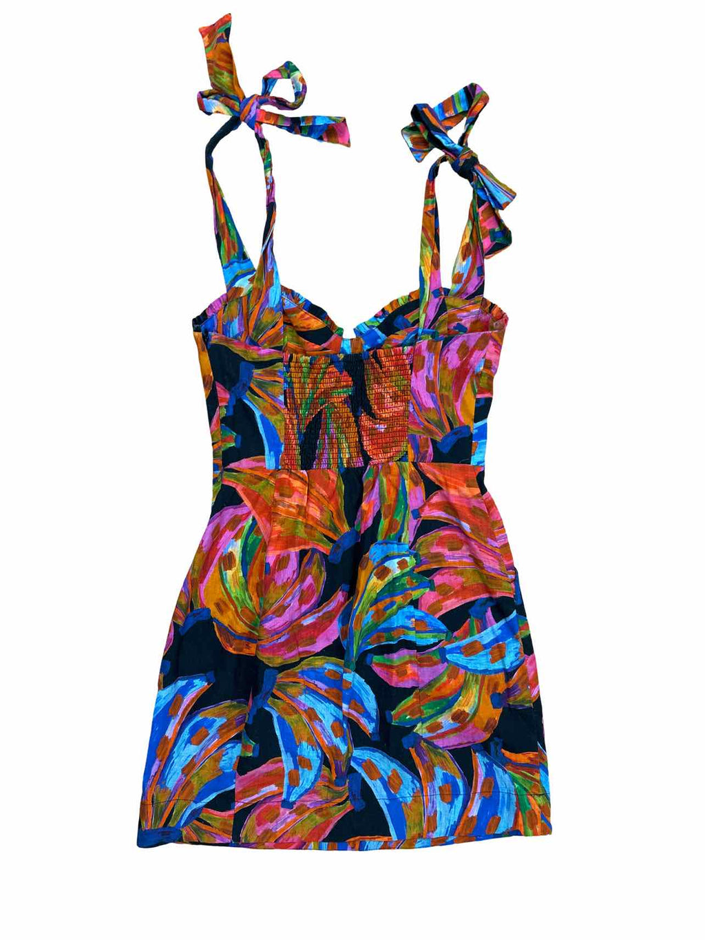 ANTHROPOLOGIE FARM RIO RAINBOW BANANAS LINEN BLEND MINI DRESS SIZE: S