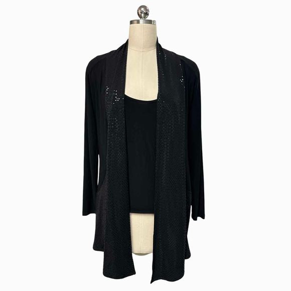 CLARA SUN WOO SEQUIN TRIM BLACK CARDIGAN SHELL SET SIZE 6