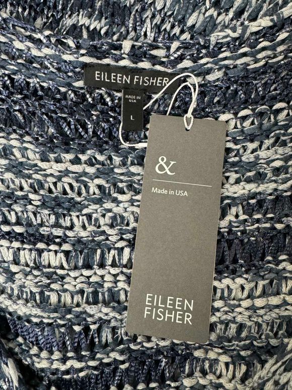 EILEEN FISHER NWT! KNIT V-NECK OPEN BLUE KNIT TOP SIZE L