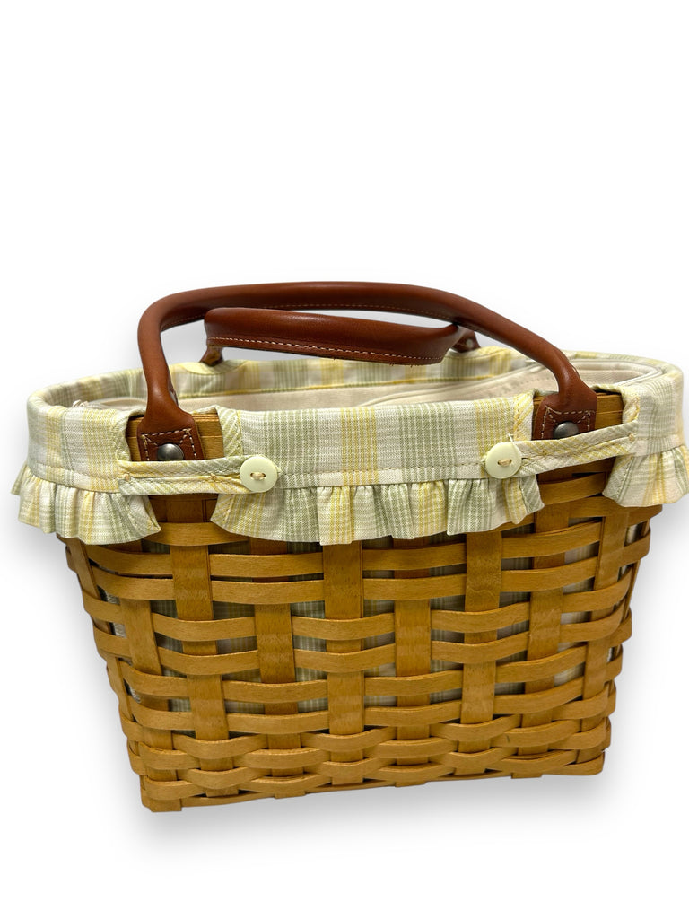 LONGABERGER BOARDWALK GINGHAM WHICKER BASKET WITH LINER 2003