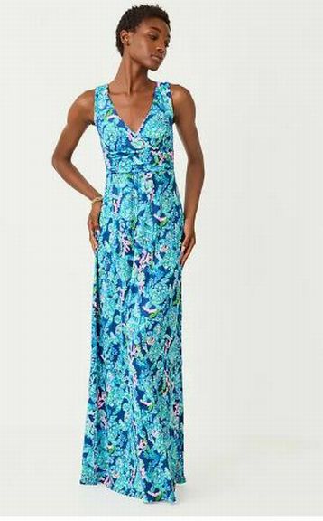 NWT LILLY PULITZER SLOANE TURTLE VILLA BLUE PRINT SLEEVELESS MAXI SIZE 4