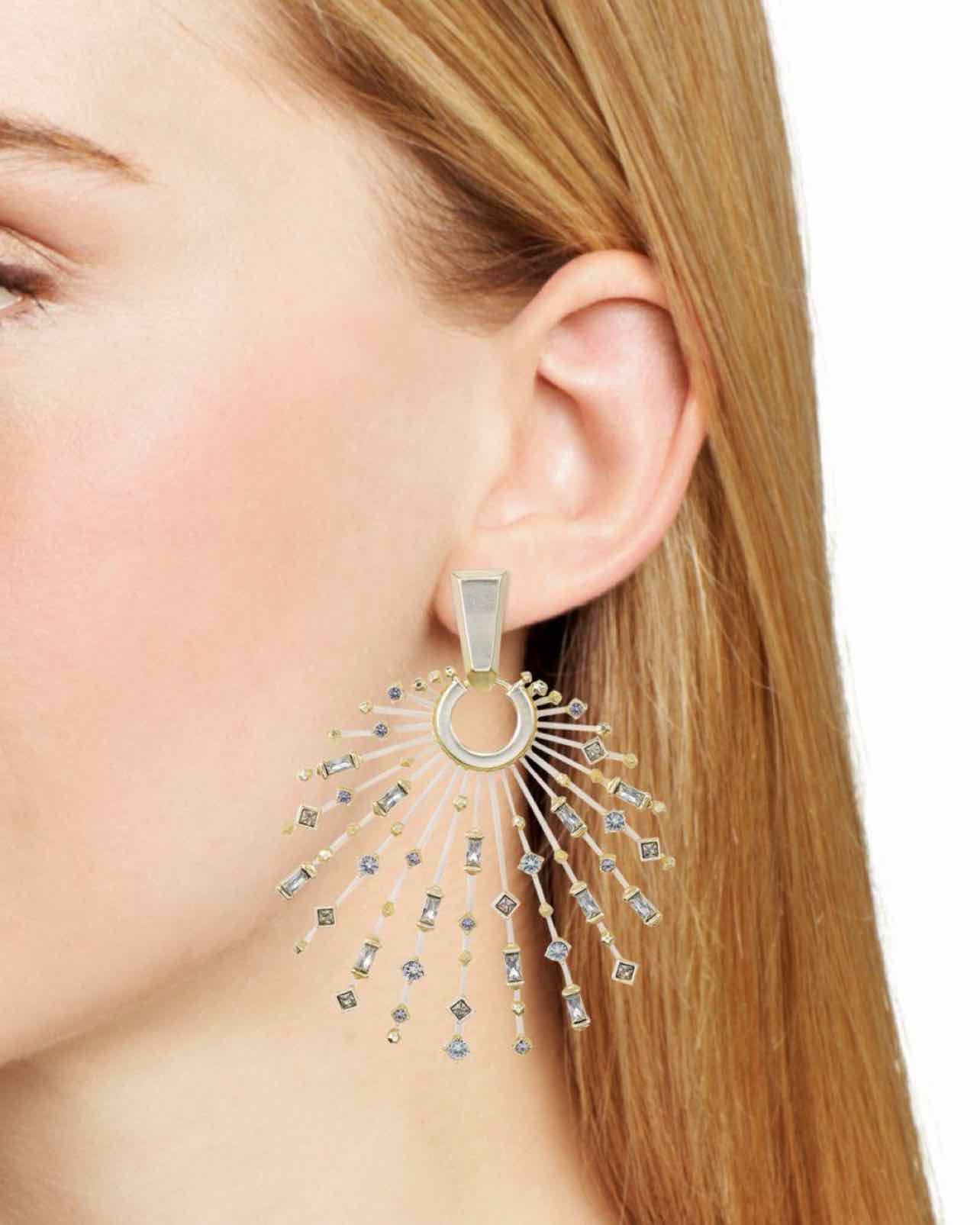 KENDRA SCOTT FABIA SUNBURST CRYSTAL RHODIUM STATEMENT EARRINGS