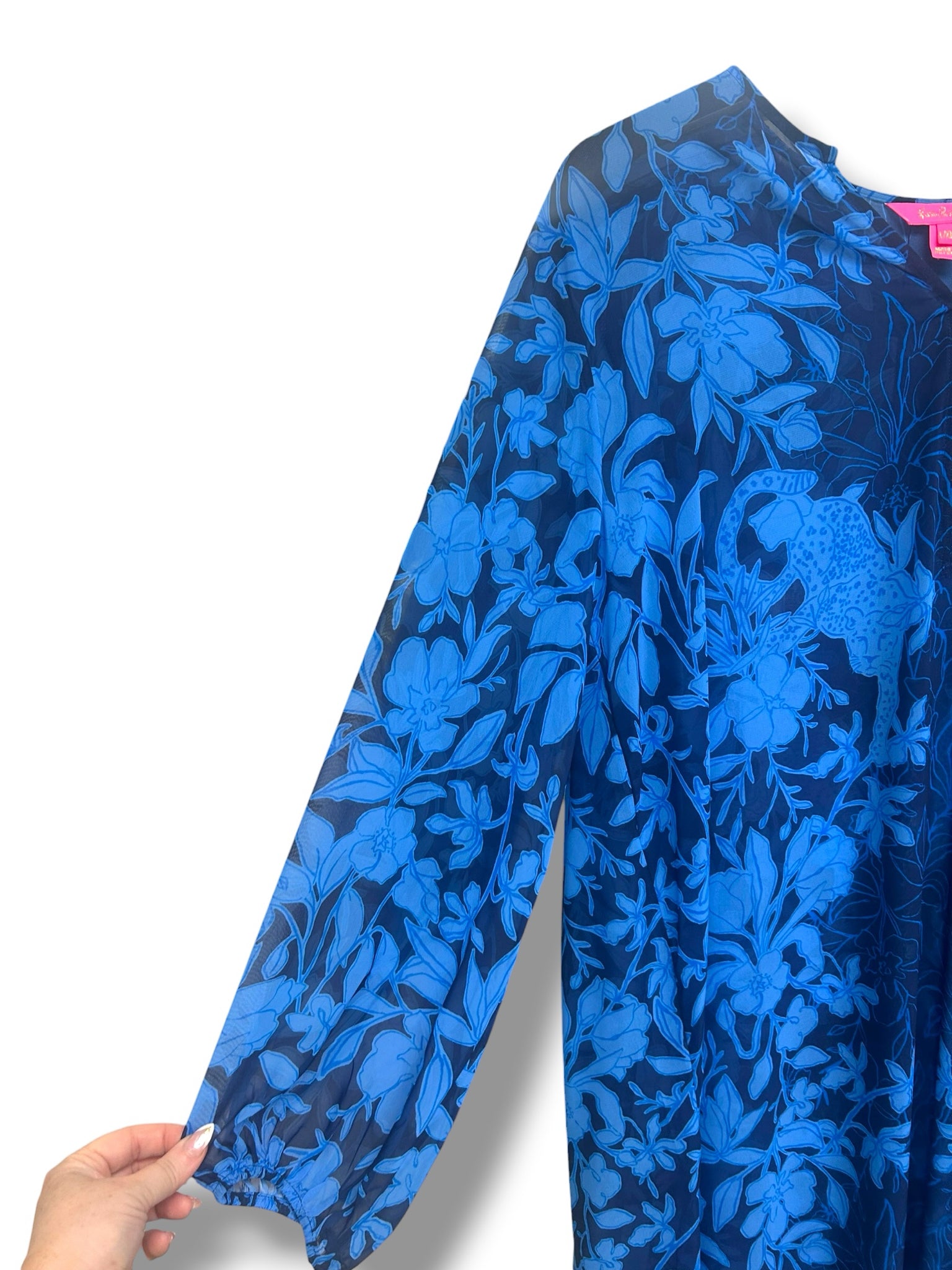 LILLY PULITZER FREYA COBALT BLUE SHEER LONG KAFTAN SIZE L/XL