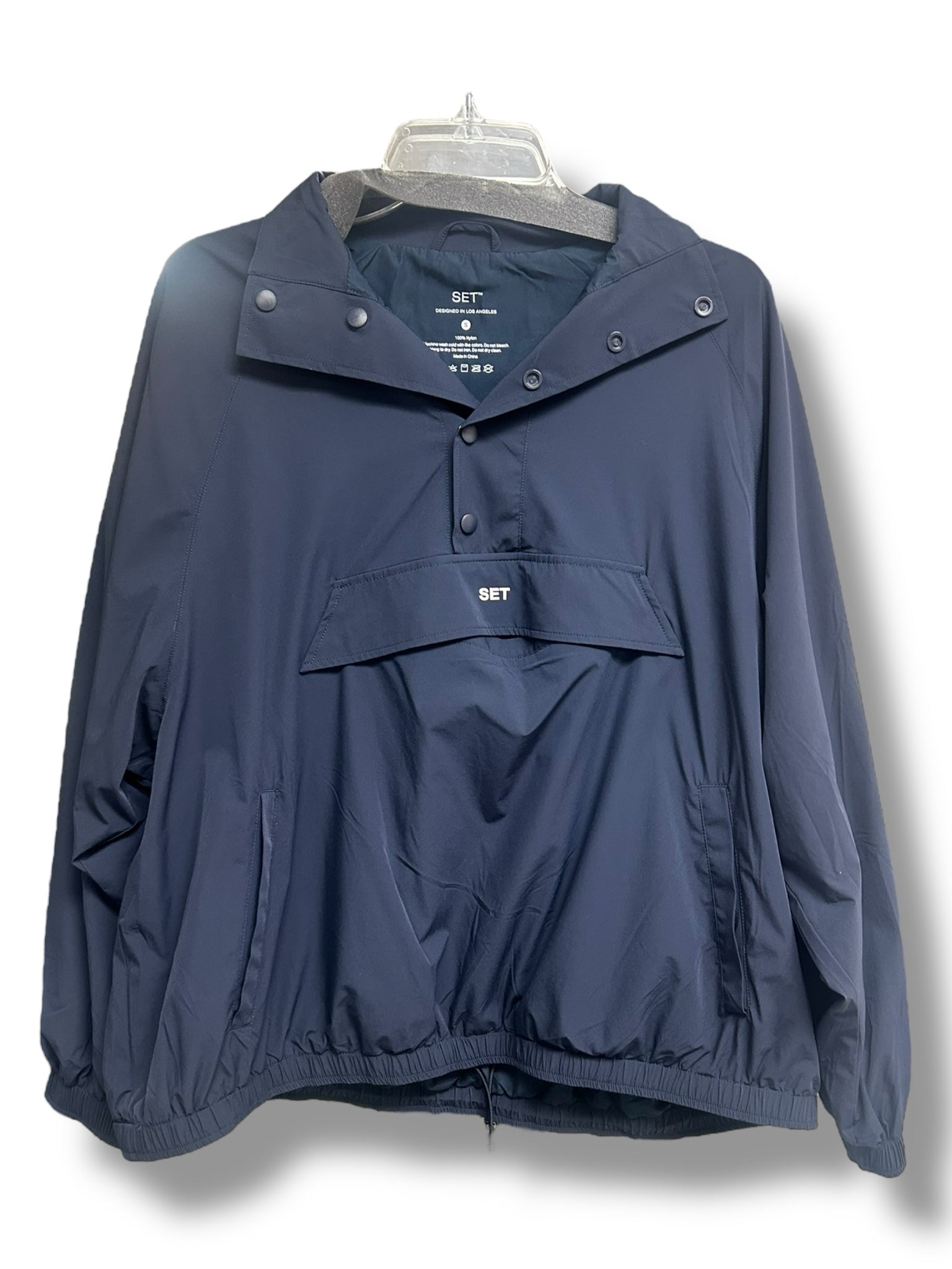 SET ACTIVE NYLON OVERSIZED NAVY SNAP LONG SLEEVE PULLOVER SIZE SMALL