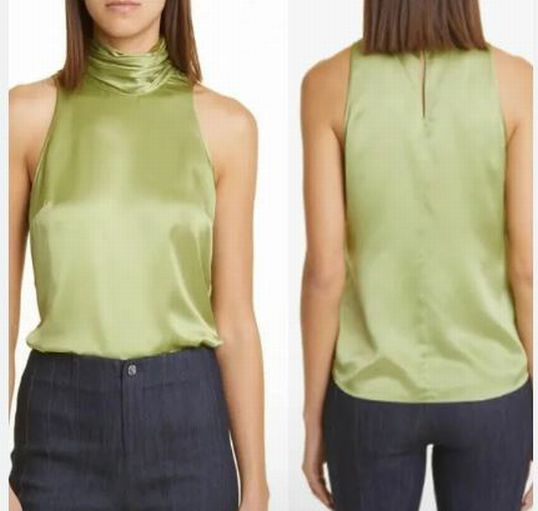 CINQ A SEPT JAYLEE SATIN OPEN BACK SLEEVELESS TOP GREEN TEA SIZE: S