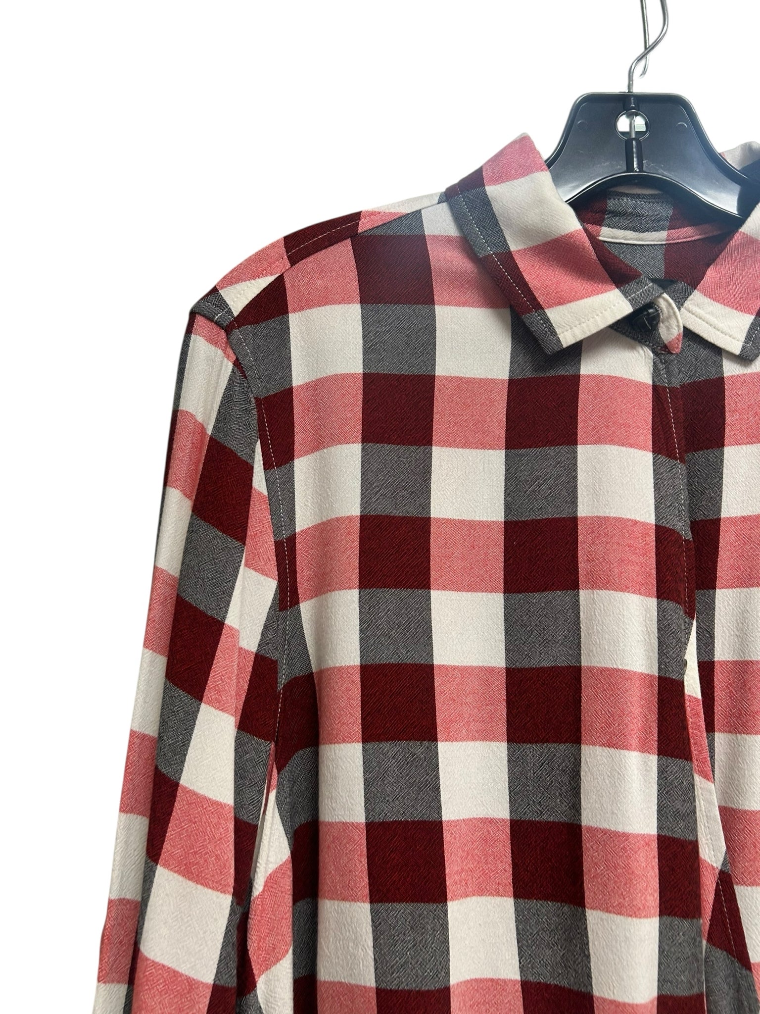 RAG & BONE CAMILLE BUFFALO CHECK FAUX WRAP RED BLACK WHITE BLOUSE SIZE MEDIUM