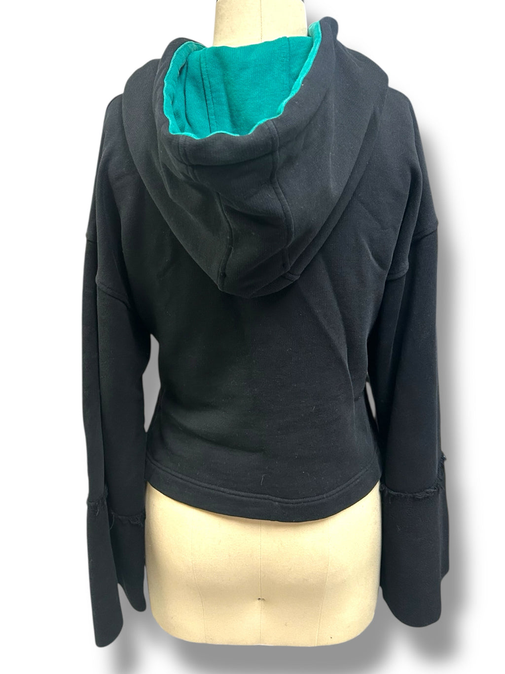 DIESEL CROP PULLOVER HOODIE LONG SLEEVE TEAL GREEN HOOD SIZE SMALL