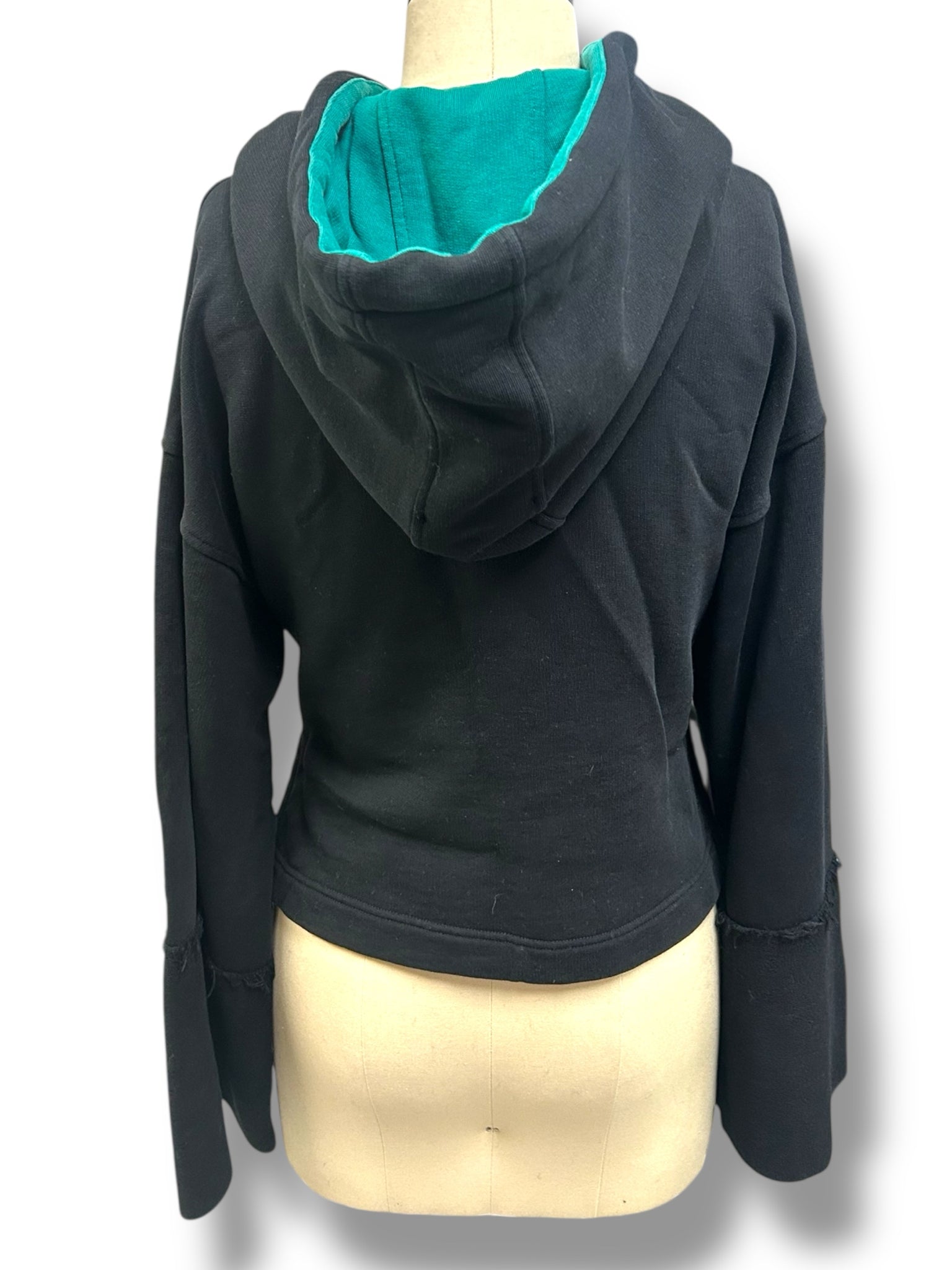 DIESEL CROP PULLOVER HOODIE LONG SLEEVE TEAL GREEN HOOD SIZE SMALL