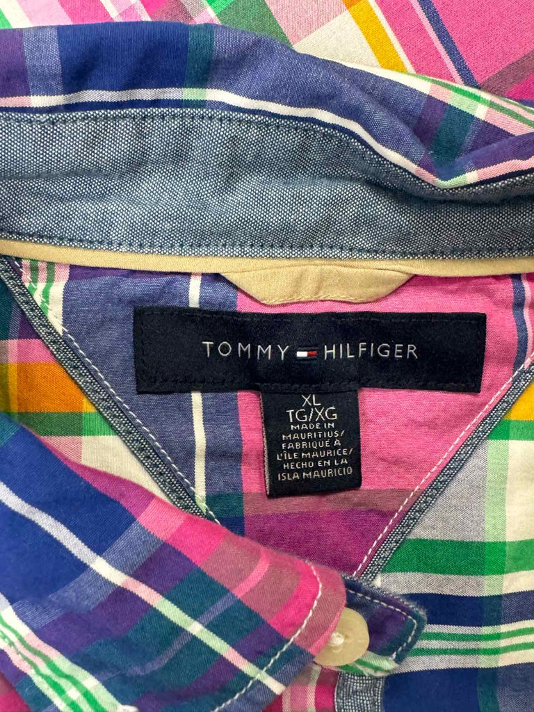 TOMMY HILFIGER PLAID OXFORD PINK/BLUE SHIRT SIZE XL