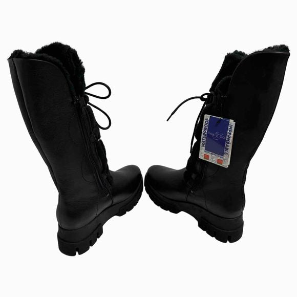 BOS & CO NWOB! CABAL WATERPROOF BLACK LEATHER TALL BLACK BOOT SIZE 38