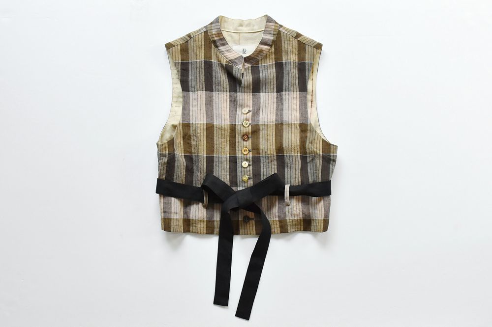 NWT GASA JAPAN STRAIGHT BAND COLLAR VEST LINEN COTTON TOP SIZE XS