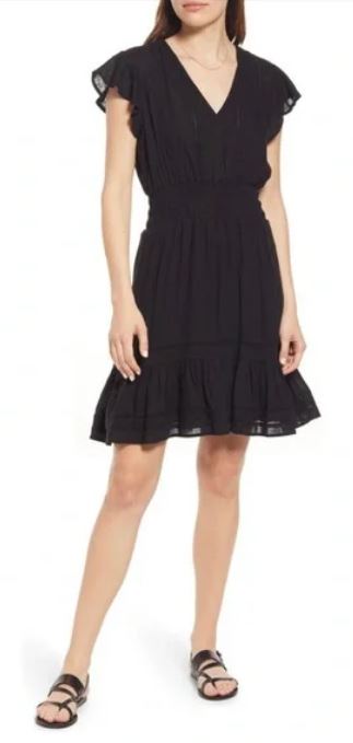 RAILS TARA FLUTTER SLEEVE LINEN BLEND BLACK MINI DRESS SIZE XL