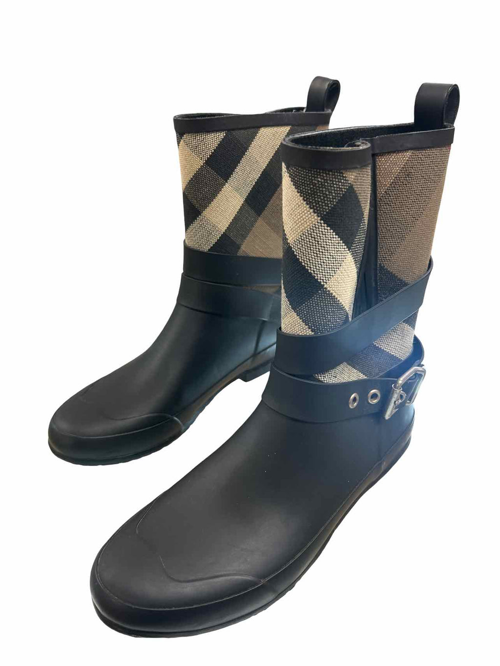 BURBERRY HOLLOWAY BUCKLE MATTE MID RAIN BOOT size: 38