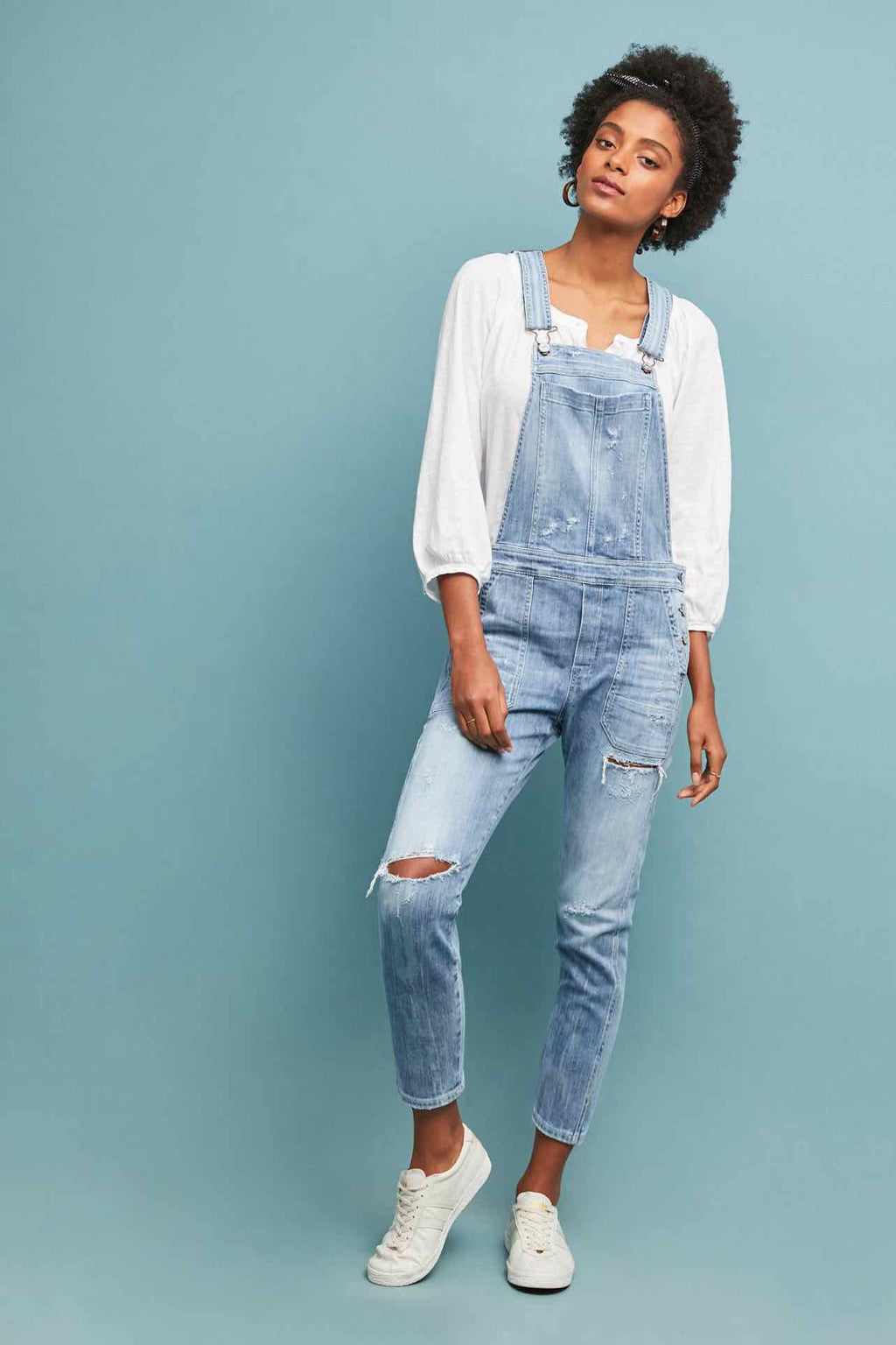 ANTHROPOLOGIE CITIZENS OF HUMANITY AUDREY DISTRESSED DENIM OVERALLS  SIZE: S