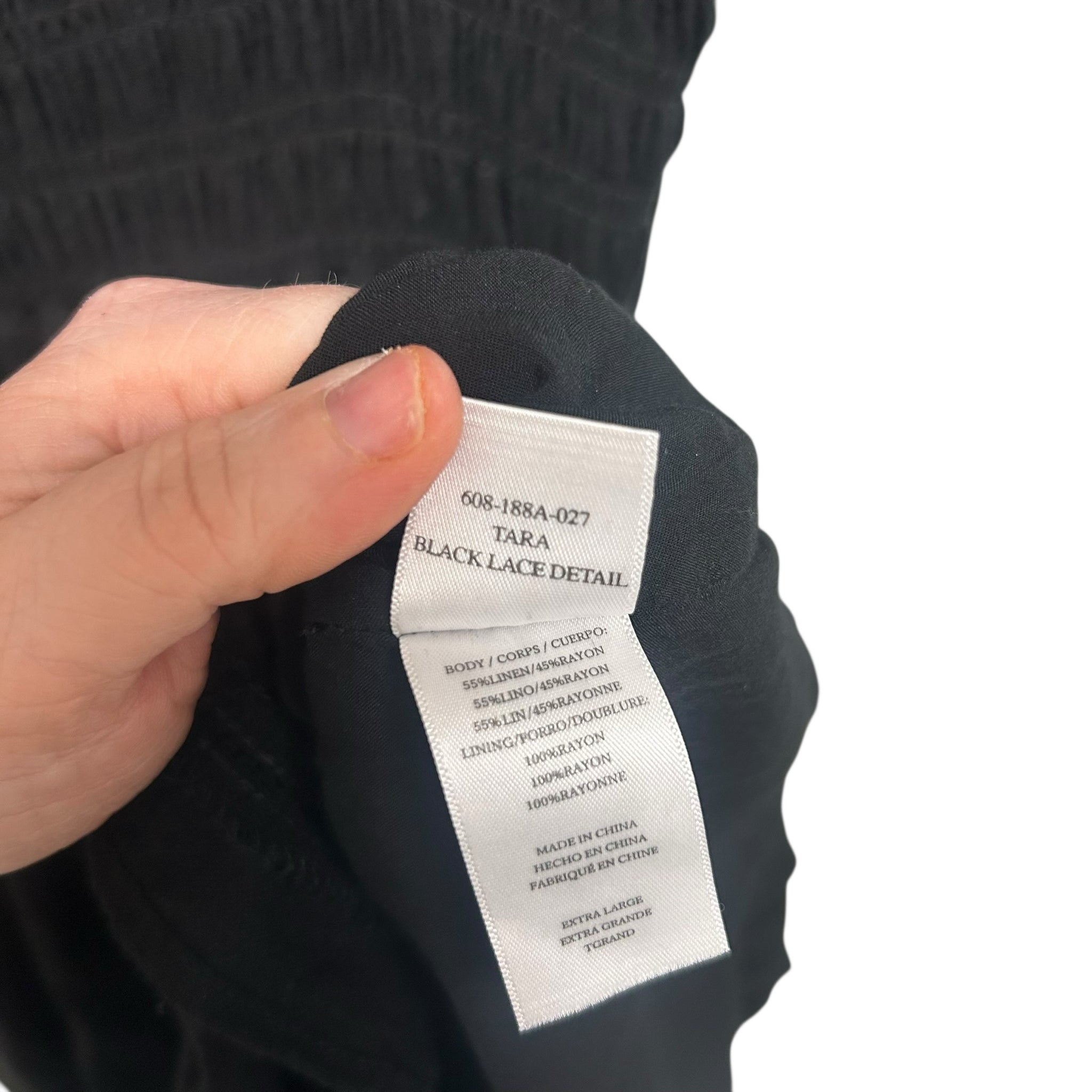 RAILS TARA FLUTTER SLEEVE LINEN BLEND BLACK MINI DRESS SIZE XL