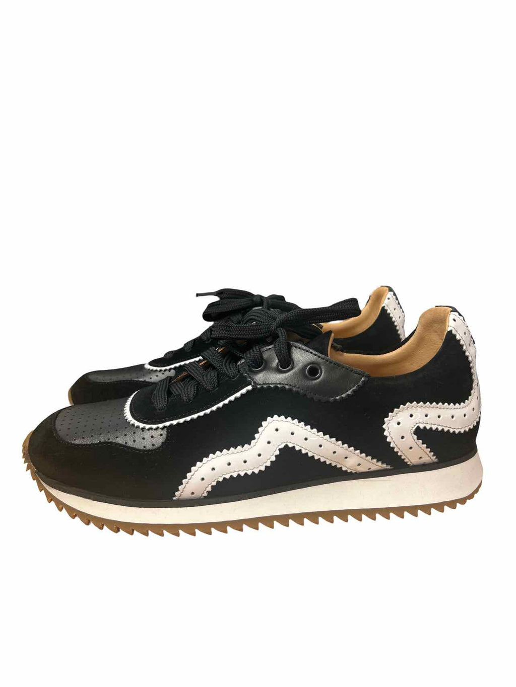 ANGELA SCOTT THE REMI BLACK LEATHER AND BROGUE SNEAKER SIZE: 40