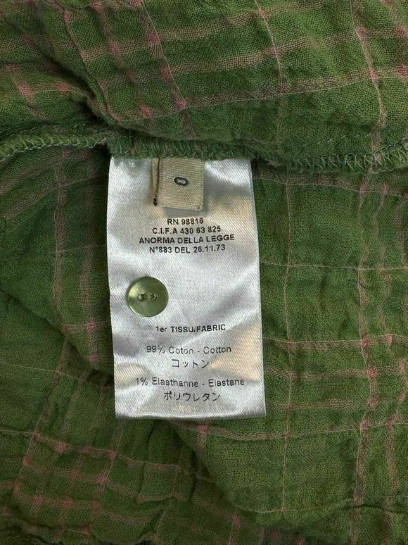 COTELAC 99% COTTON CRINKLE PLAID BUTTON DOWN GREEN/PINK TOP SIZE 0