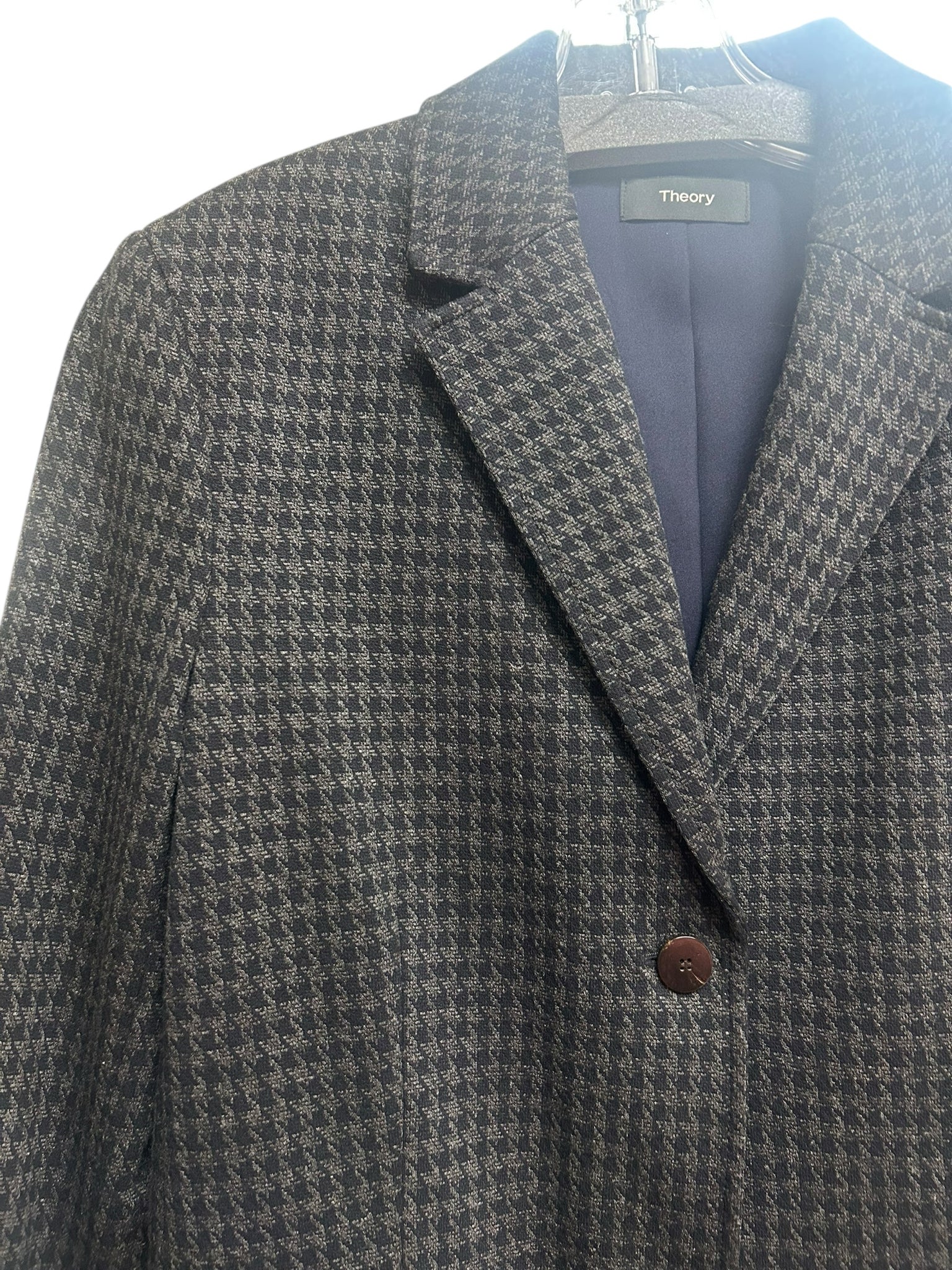 THEORY KNIT SHRUNKEN HOUNDSTOOTH BLAZER CHARCOAL SIZE 8