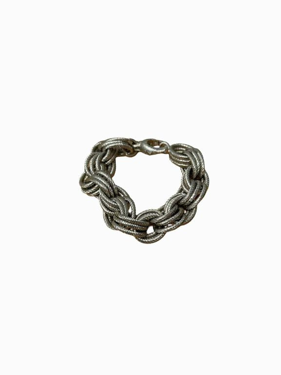 BRONZO ITALY BRONZE SILVER TONE ROPE LINK CHUNKY BRACELET