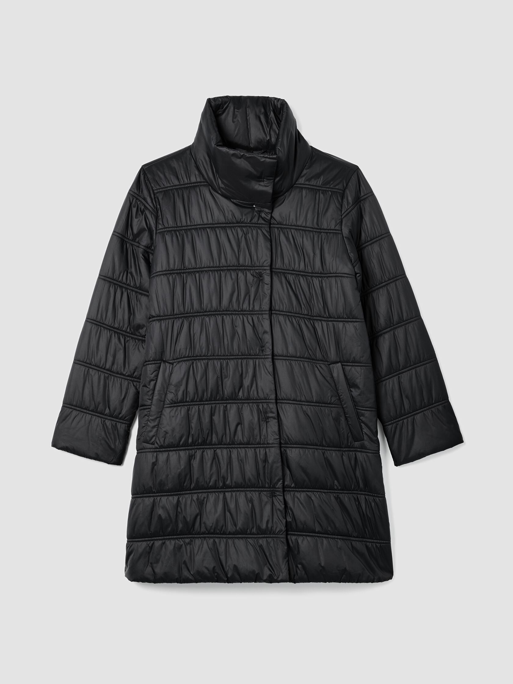 EILEEN FISHER  EGGSHELL RECYCLED NYLON STAND COLLAR COAT BLACK SIZE X LARGE