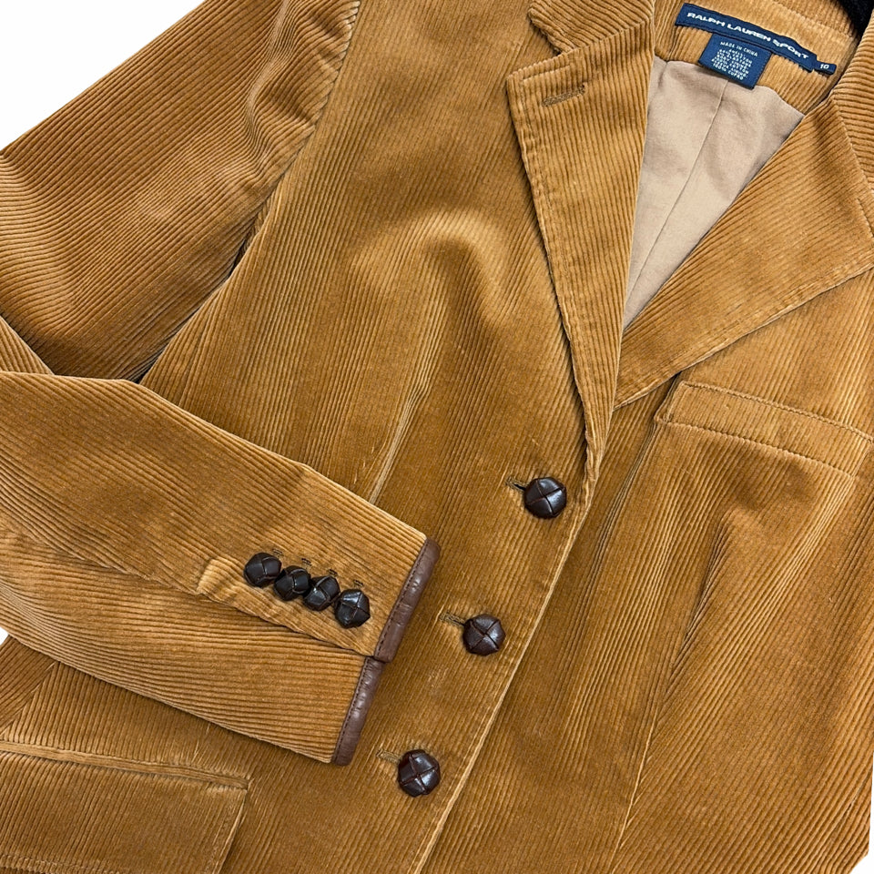 RALPH LAUREN VINTAGE CORDUROY LEATHER TRIMMED RIDING BLAZER SIZE 10