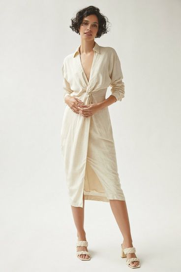NWT ANTHROPOLOGIE LINEN BLEND KNOT MIDI DRESS SIZE 14