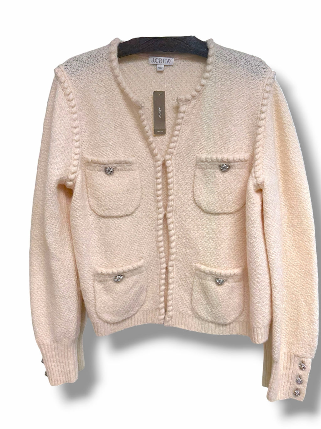 NWT J.CREW ODETTE EMBELLISHED WOOL ALPACA CREAM LADY SWEATER SIZE MEDIUM
