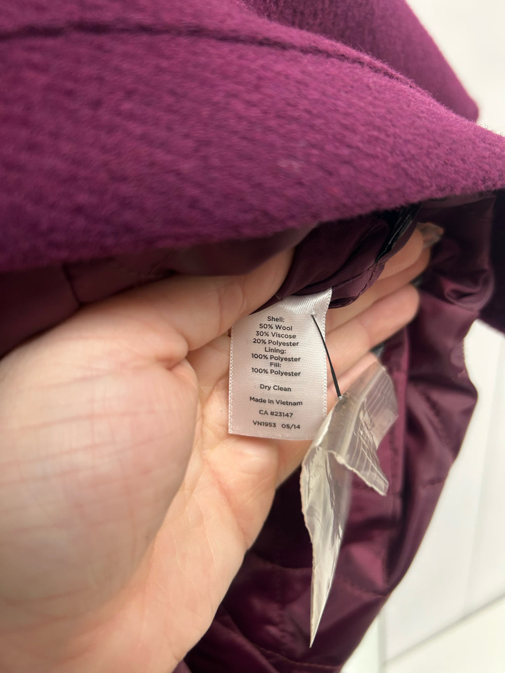 TALBOTS PLUM WOOL BLEND THINSULATE PEACOAT TOGGLE CLOSURE SIZE 16