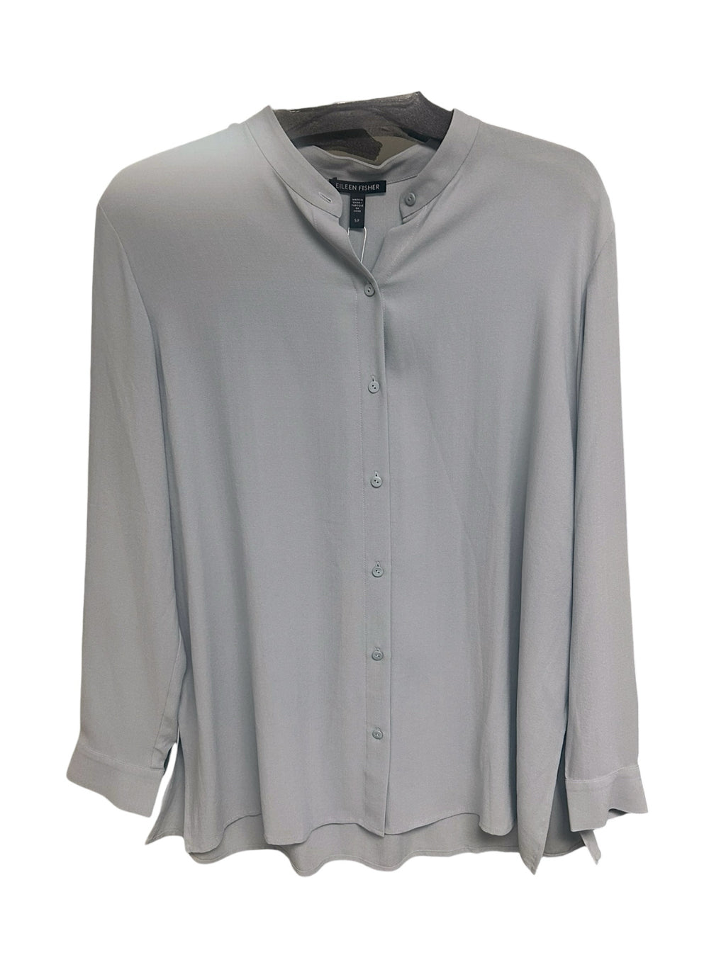NWT EILEEN FISHER SILK GEORGETTE CREPE BUTTON DOWN SLATE BLUE SIZE SMALL
