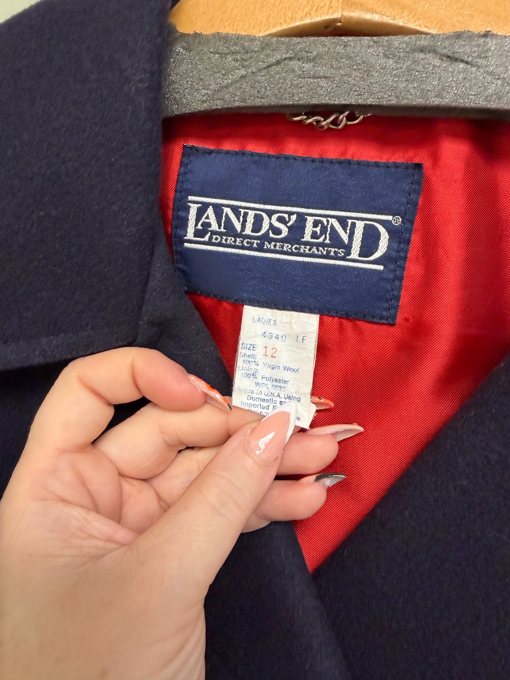 LANDS END VINTAGE NAVY BLUE  VIRGIN WOOL PEACOAT SIZE 12
